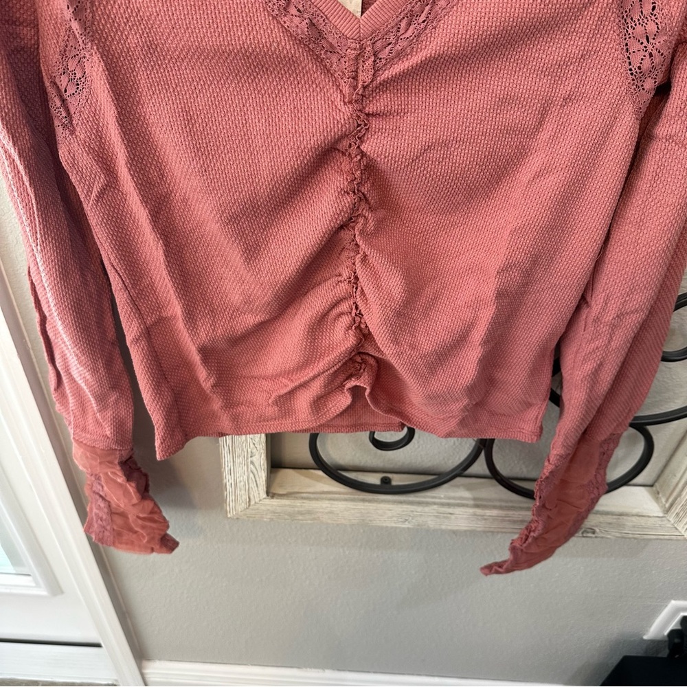 Free People Dusty Rose Ruched V-Neck Top - Picture 10 of 13